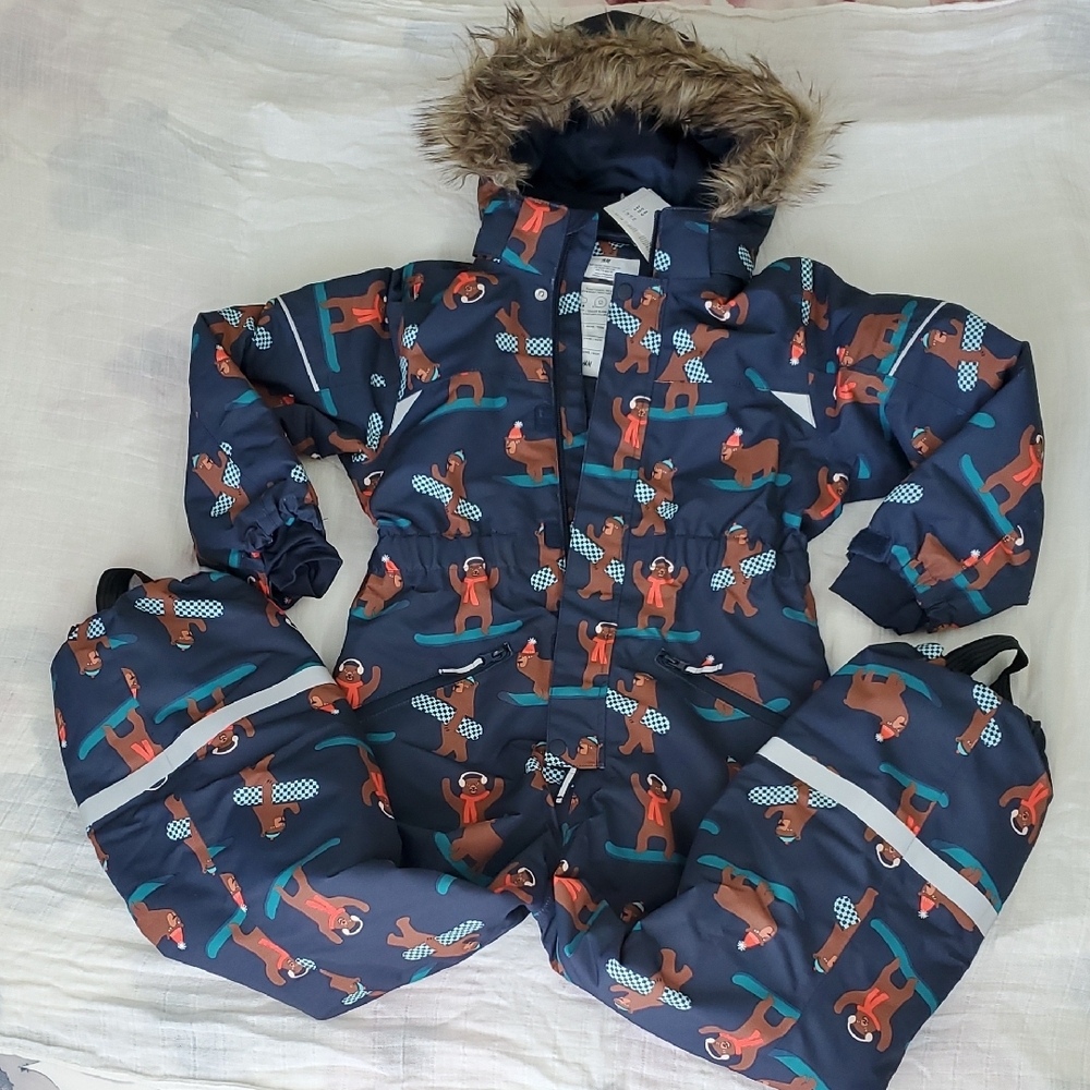 H&M Kids' Navy Snowsuit with Bear Print Size 6-8